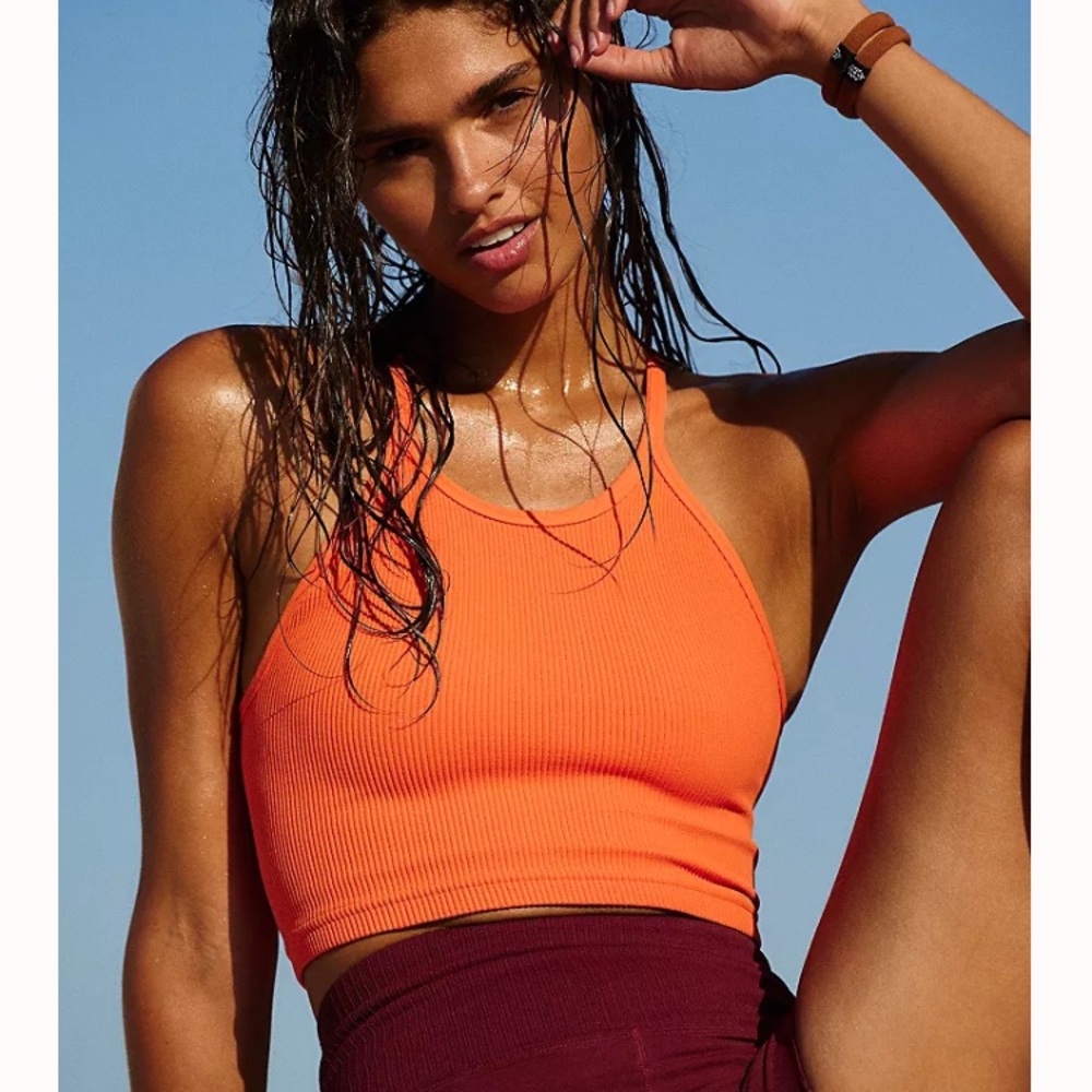 NEW Free People Happiness Runs Crop Tank in Neon Coral